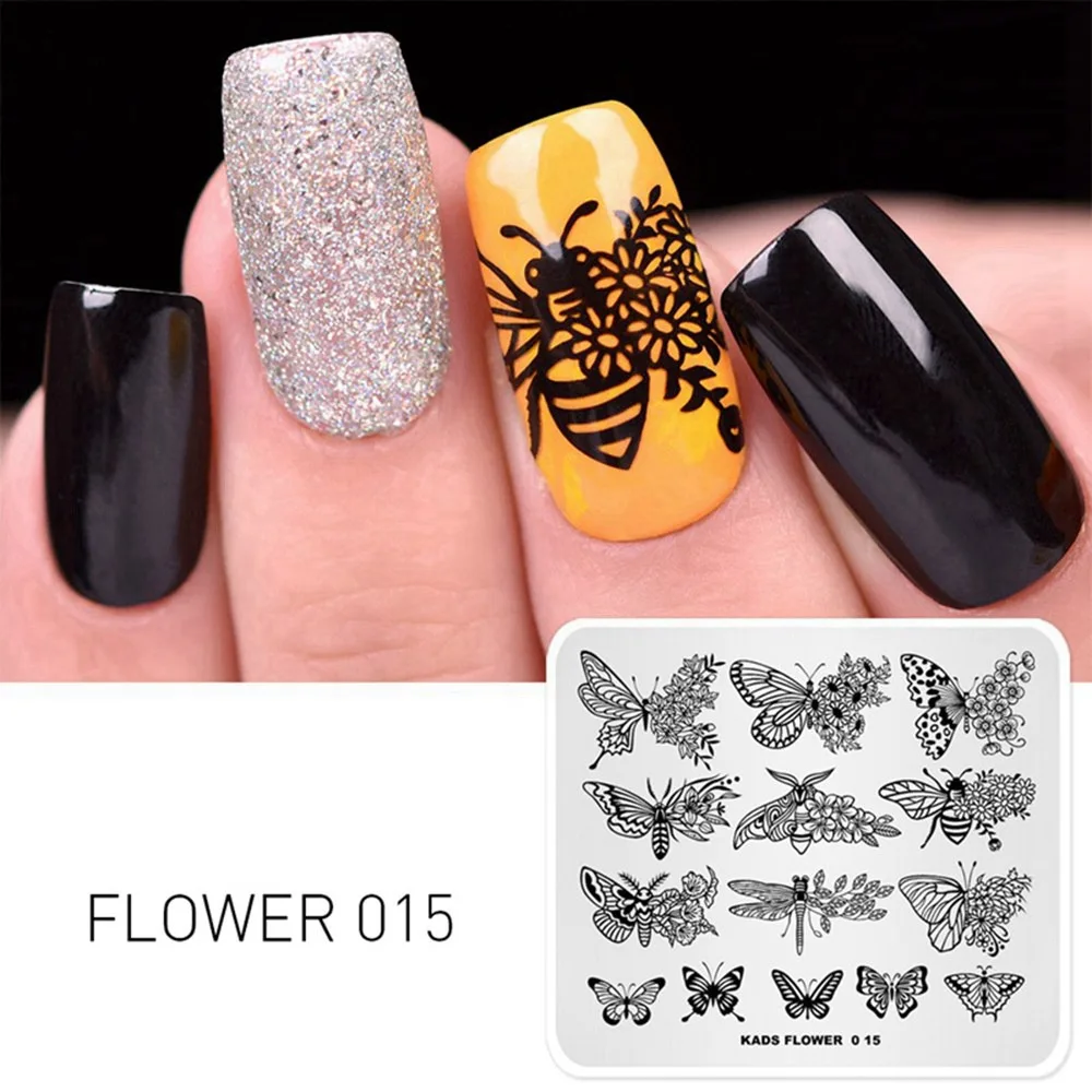 FLOWER 015 Новинка 7*8 см штамповки пластины красота дизайн из нержавеющей стали шаблоны для дизайна ногтей DIY Рождественский трафарет печать штамп-печатка - Цвет: FLOWER 015