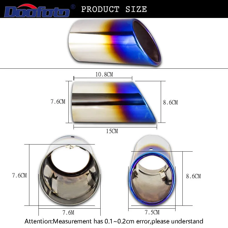 Doofoto 2x автомобильный выхлопной наконечник для выхлопная труба с муфтой из нержавеющей стали для автомобиль Volkswagen аксессуары универсальное украшение - Цвет: Синий