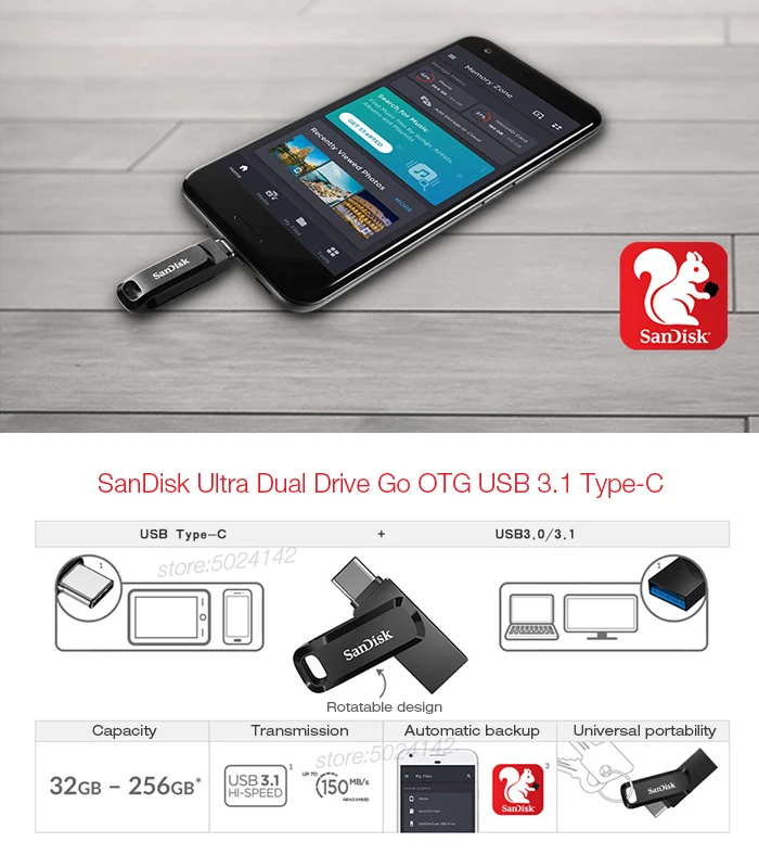 Sandisk Dual OTG SDDDC3 USB 3,1 type-C флеш-накопитель 256 ГБ 128 Гб 64 ГБ 32 ГБ USB флеш-накопитель типа C для смартфонов/ПК
