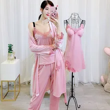 Charming Sleepwear Women's 4 Pcs Pajama Sets Robe&Gown Sets Lace Dressing Gown gold velvet warm winter Pyjama Femme Sexy Pijama