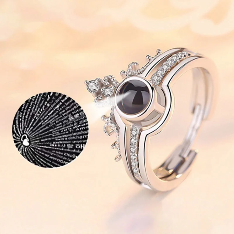 

Rose Gold&Silver Colour 100 Languages I Love You Projection Ring Romantic Love Memory Wedding Ring Jewelry Dropshipping