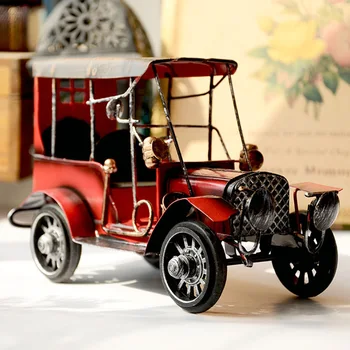 

European Retro Tin Car Model Handmade Vintage Props Desk Metal Car Crafts Nostalgic Kid Toys Home Decoration Birthday Gift
