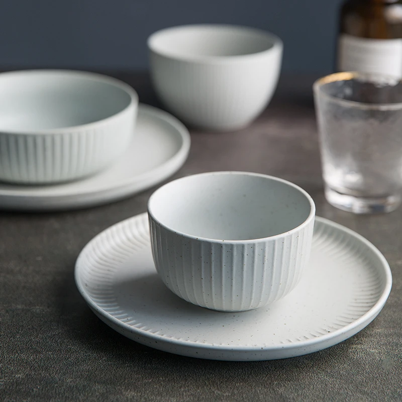 1PC Japanese Style Ceramic Personality Household Eating Rice Bowl Single Round Dinner Plate Noodle Bowl Simple Tableware