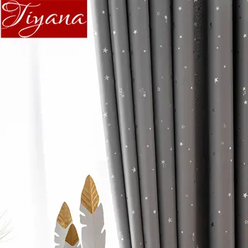 

Grey Curtain Cartoon Sliver Shining Stars for Baby Kids Room White Sheer Voile Drape for Living Room Blackout Treatment T&123#30