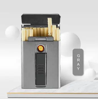 

Metal Case 20pcs Slim Cigarette Holder Portable Electronic Lighter USB Charging Waterproof Storage with Tungsten Replacement