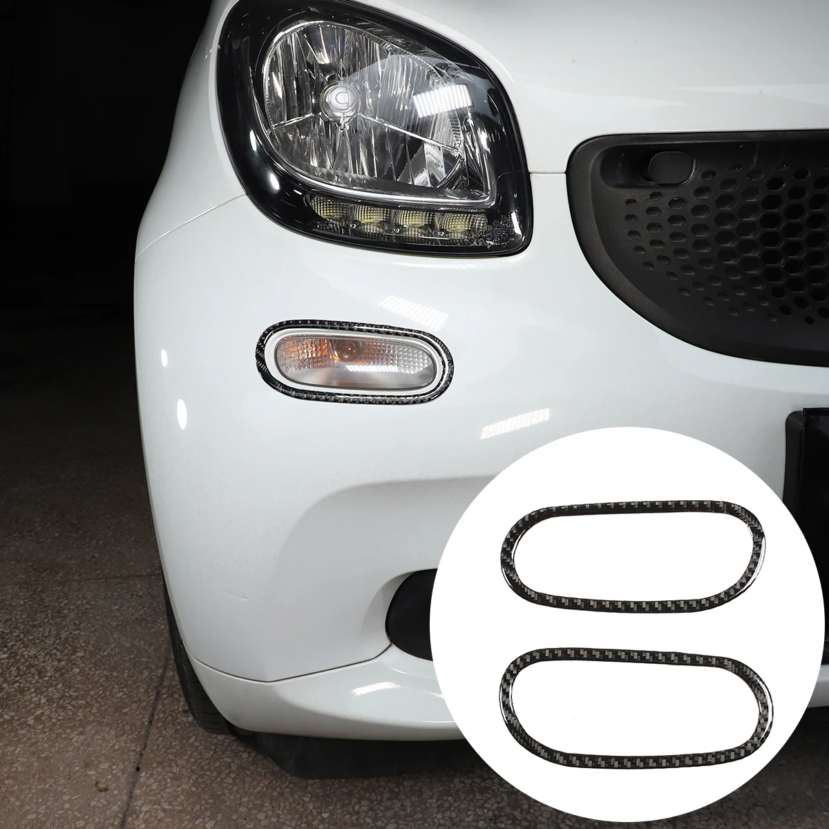 

For Mercedes-Benz smart 2016-2021 real carbon fiber front fog lamp ring 2-piece car exterior modification car accessories