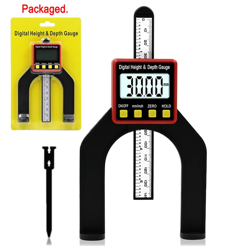 Digital Depth Gauge LCD Height Gauges Calipers With Magnetic Feet For Router Tables Woodworking Measuring Tools - Color: Caliper package