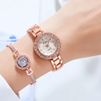 

2PCS/SET Luxury Women Bracelet Quartz Watches Fashion Ladies Dress Watches Alloy Mesh Band Clock Relogio Feminino Gift