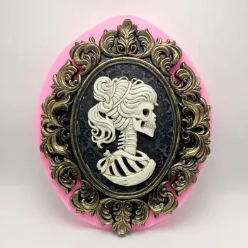 

Silicone mold Halloween large skull girl photo frame decoration upholstery diy making resin plaster tool