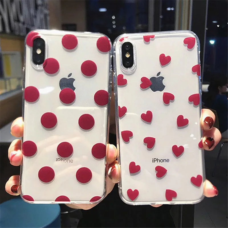 

Lovebay Transparent Phone Cases For iphone 11 Pro XS Max XR X 8 7 6 6S Plus 5 5S SE Polka Dot Love Heart Clear Back Cover Case