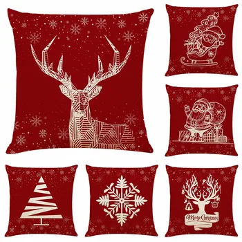 

New House Christmas Cushion Cover 45*45 Red Merry Christmas Printed Polyester Decorative Pillows Sofa Home Decoration Pillowcase