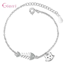 Уникальный 925 пробы Серебряный Циркон рыбья кость кошка очаровательный браслет для женщин Модный регулируемый браслет цепочка ювелирное изделие подарок