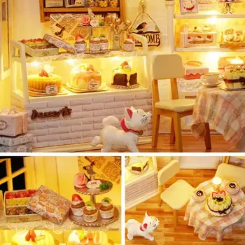 

Mini LED Doll House Coffee Shop DIY Assembly Model Toy Table Decor Xmas with LED Toys for children Christmas Gift New
