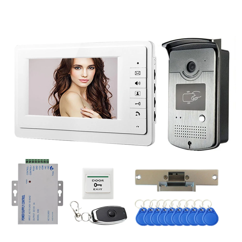 Video Door Phone Doorbell 700TVL Camera Electric Strike Lock RFID Keyfobs Unlock