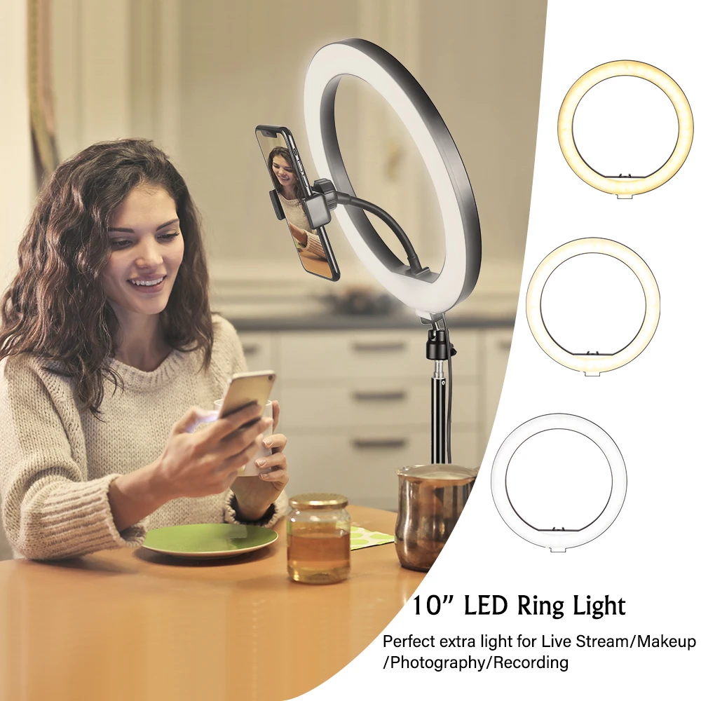 10 cal lampa pierścieniowa LED fotografia Selfie pierścień oświetlenie z stojak trójnóg do smartfona Youtube wideo do makijażu Studio lampa pierścieniowa