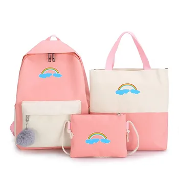 

4 Piece Set Backpack Casual School Bag For Teenage Girls Large Capacity Rucksack Anti Theft Bagpack Mochilas Female Knapsack