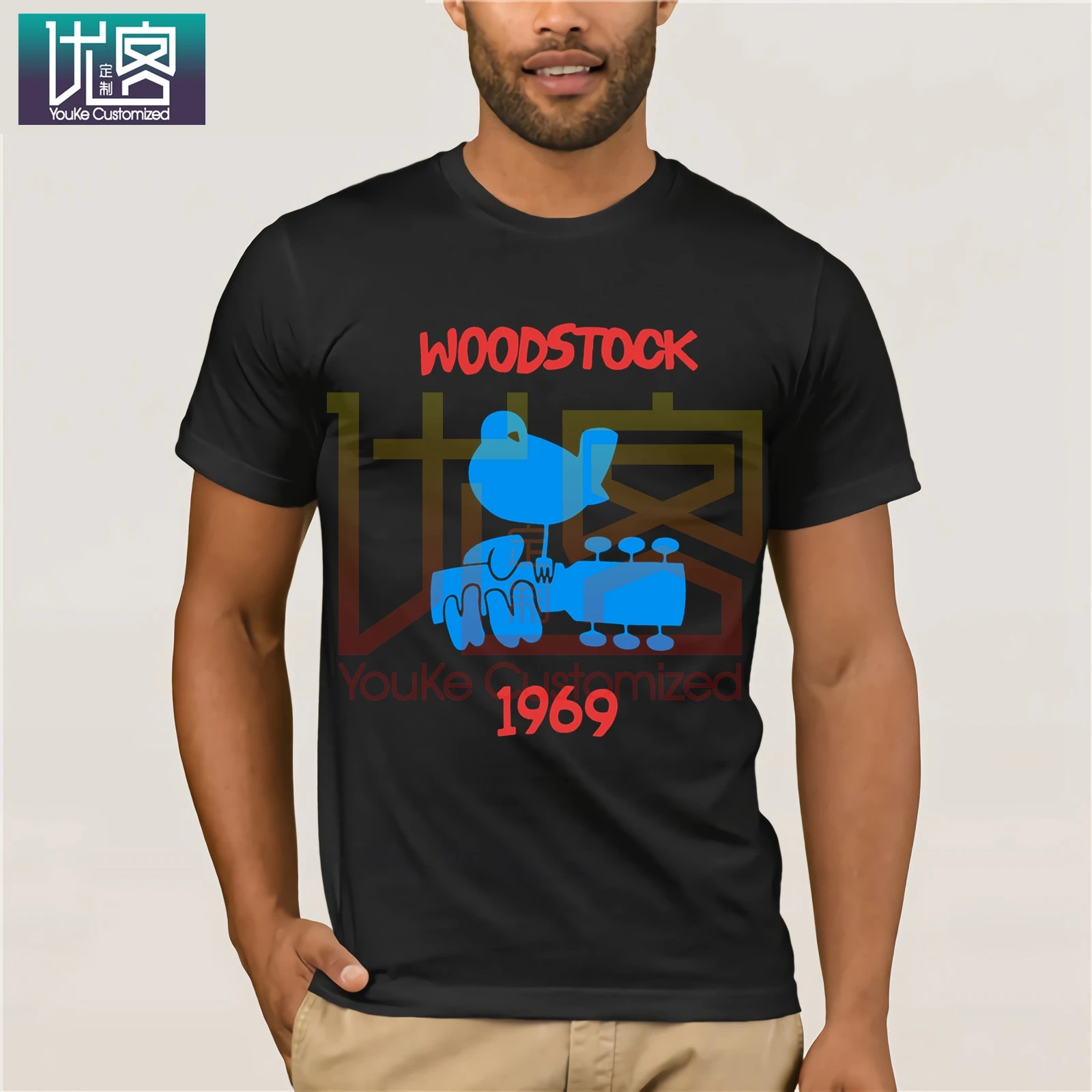 Мужская и женская Винтажная Футболка Woodstock хлопковая футболка с короткими