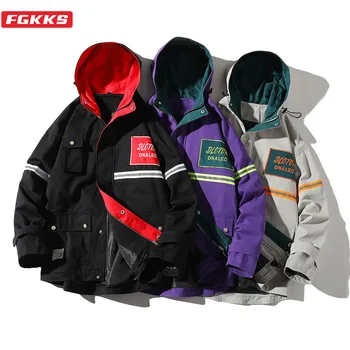 

FGKKS Trend Brand Men Fashion Jackets Spring New Men's Letter Print Wild Jacket Patchwork Hooded Jacket Coats Male