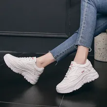 Shoes Woman White Casual Sport Outdoor Walking Shoes Med Lace Up Girls Shoes White Chunky Sneakers Women Basket Femme Кеды