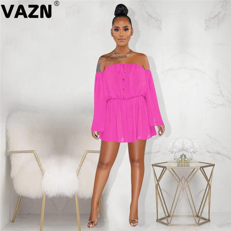 VAZN GHGL11176 Новые 3 цвета модные с открытыми плечами женские комбинезоны с длинными рукавами короткие брюки комбинезоны волнующие Клубные Комбинезоны