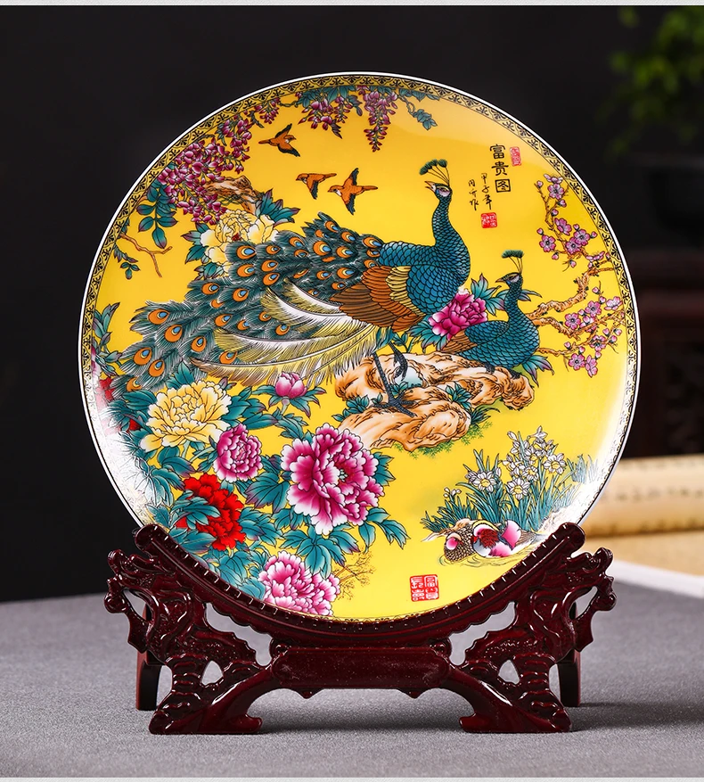 Современный домашний декор керамическая декоративная тарелка Павлин китайское украшение прекрасный пейзаж Набор тарелок установка стены