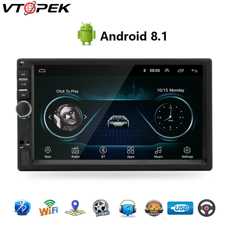 Автомагнитола на Android 8 1 с GPS навигацией Wi Fi 7 дюймов 178*102 мм 2din мультимедийный