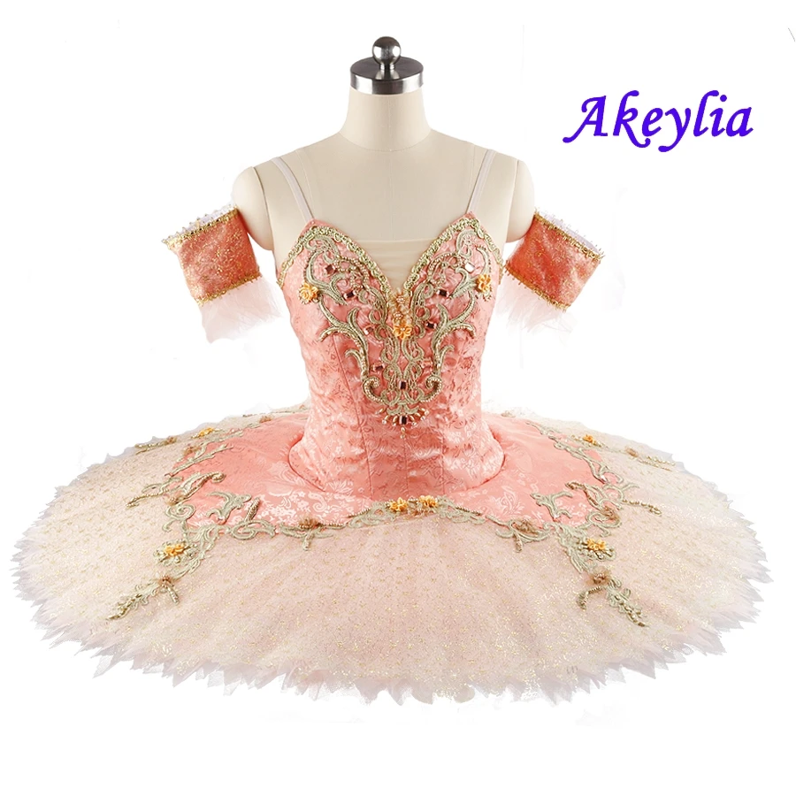 YAGP princess professional ballet tutu orange gold Jacquard fabric Performance Pancake tutu gorgeous costume customize women