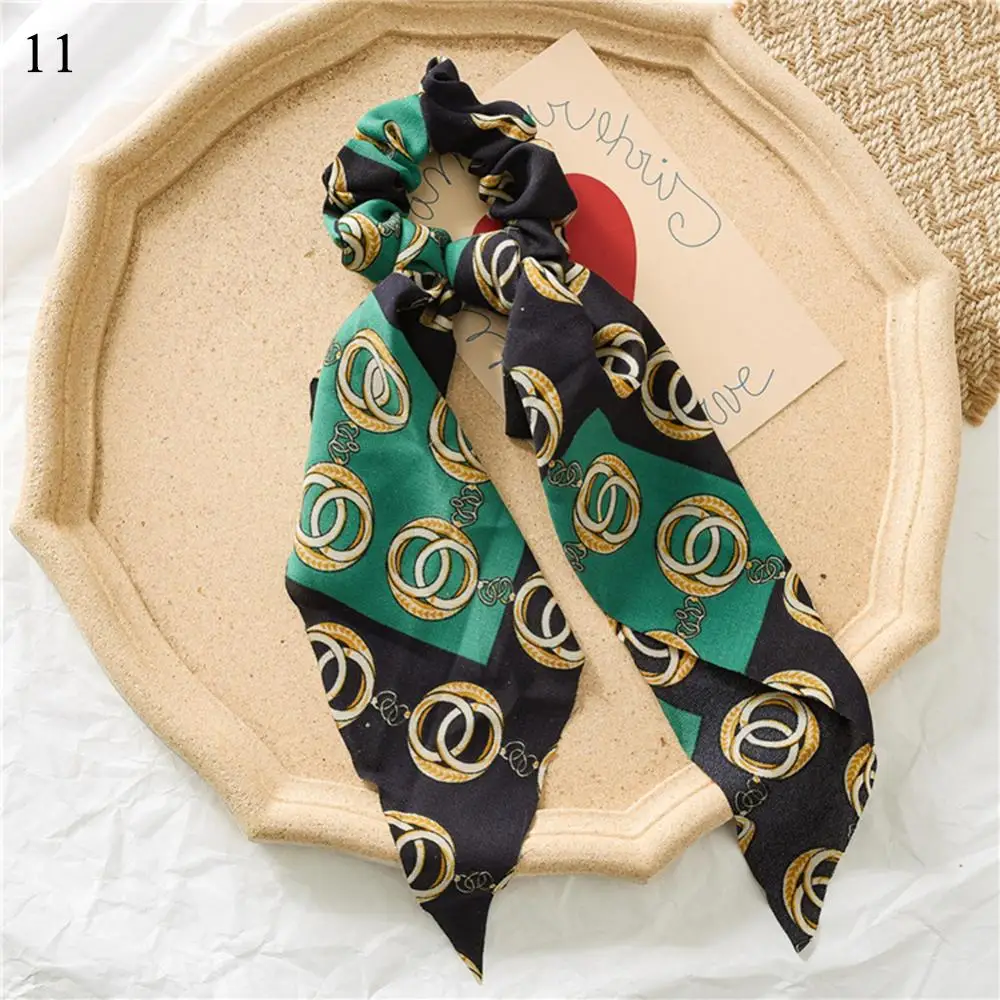 Женская Длинная лента для волос из толстой кишки, носовой платок, шарфы с бантом, винтажный конский хвост, держатель, цветная металлическая цепочка - Цвет: D11