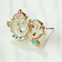 Милые серьги из сплава с героями мультфильмов Красавица и чудовище, косплей, серьги-гвоздики, ювелирные изделия, серьги-гвоздики, детские серьги-гвоздики