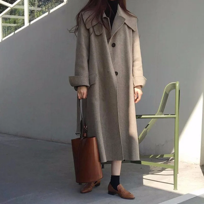 

Fall New Cashmere Overcoat Women 2019 Korean Version with Loose Collar and Double-sided Hand-sewn Wool Jacket Women Wool Coat