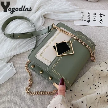 

Chic Contrast Color Flap Messenger Bags for Women Magnetic Buckle Design Single Shoulder Bags Ladies pouch Purse Trendy Rivet