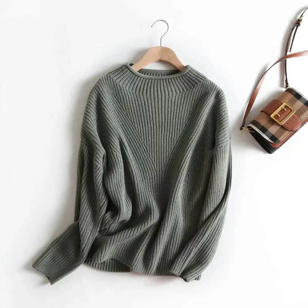 Увядшие зимние свитера для женщин pull femme английский стиль офисные женские простые однотонные свободные свитера больших размеров женские пуловеры Топы - Цвет: Армейский зеленый