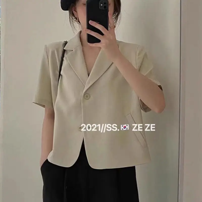 plus size dressy pant suits Blazers Women Leisure Elegant Solid Short Sleeve Chic Ins Korean Fashion Female Tops Office Wear Single Breasted Notched Trendy lawn suits Suits & Blazers