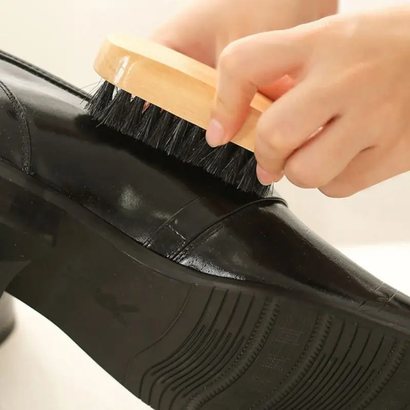 Leather shoes care set of 6 pieces, shoehorn, shoe polish, shoe brush, cleaning cloth, sponge brush, sponge wipe