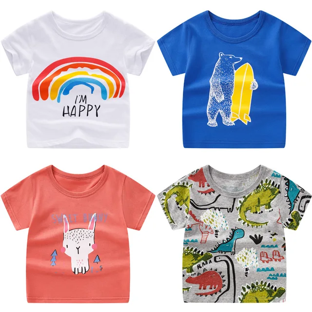 Летние футболки для девочек, футболка с коротким рукавом для маленьких мальчиков, футболка с мультяшным рисунком в полоску на день рождения, хлопковые топы для девочек, детская одежда 1