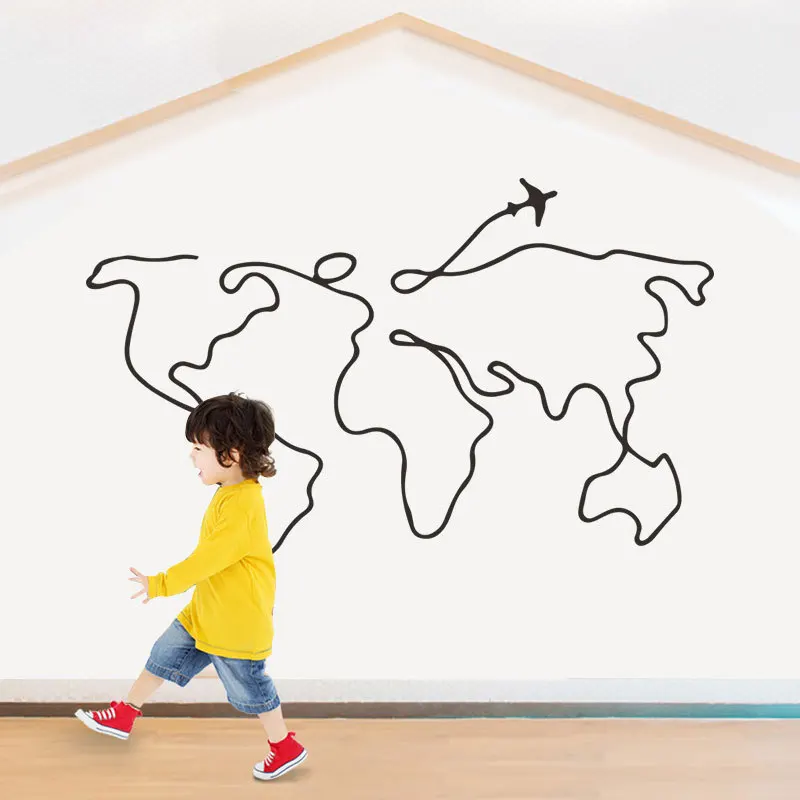 Simple Line Travel World Map Wall Sticker For Bedroom Decorative Removable Wall Decal Creative Home Decoration New Design