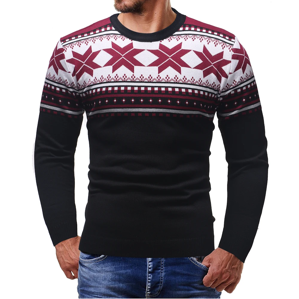 Рождественский хлопковый мужской свитер с принтом, Осень-зима, трикотажный джемпер, мужской пуловер с круглым вырезом, вязаные свитера