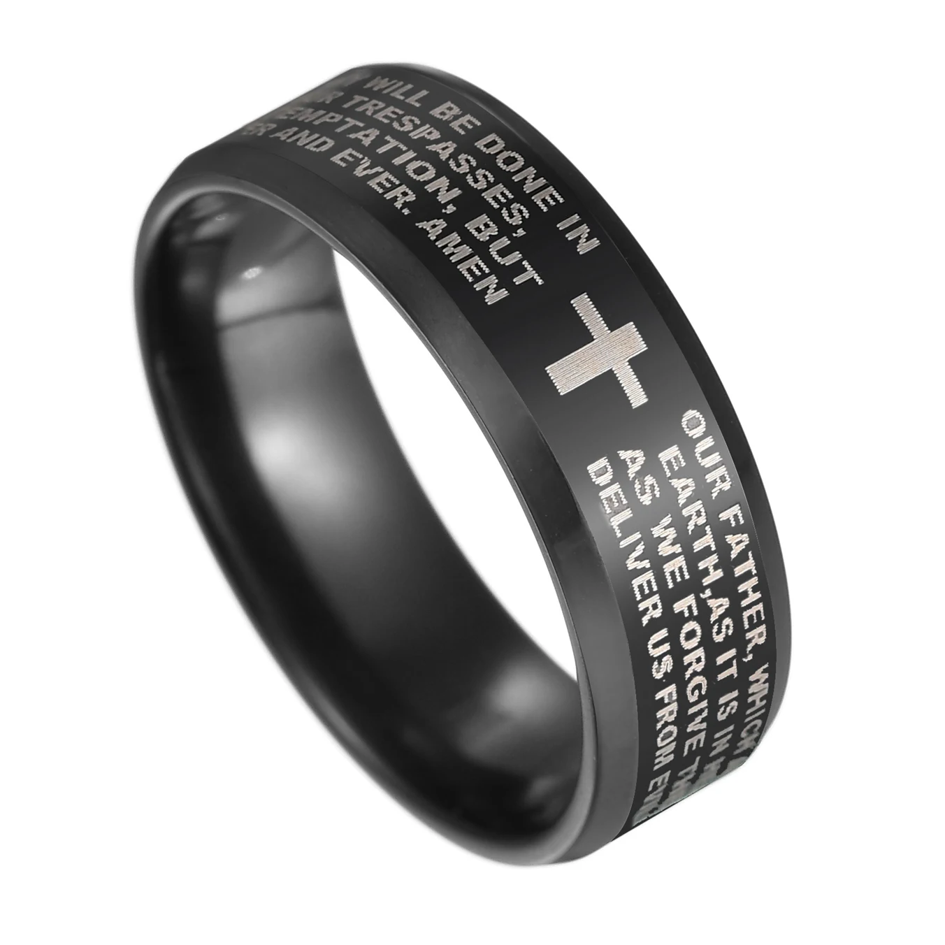 BAECYT Black Titanium Steel English Letter Lord's Prayer Ring Serenity Men's Bible Cross Rings For Women Jesus Jewelry | Украшения