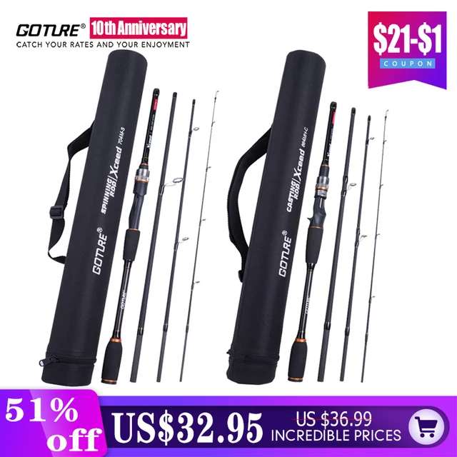 $US $32.95 Goture Xceed Spinning Fishing Rod Carbon Fiber MH/H Power 1.98-3M Spinning Casting Lure Rods 4 Sect