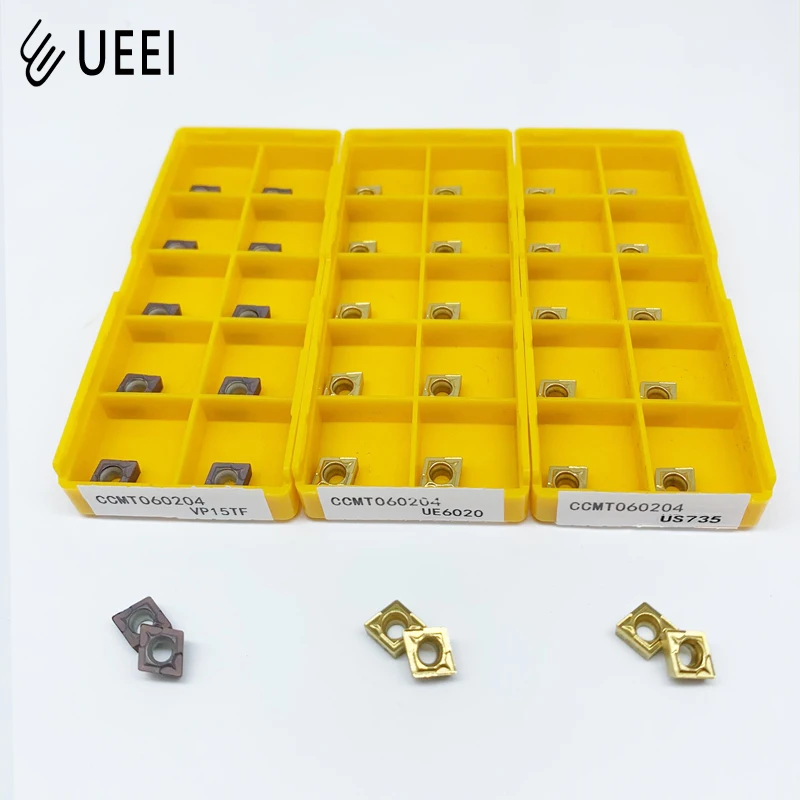 Inserto de torno CCMT060204 VP15TF UE6020 US735, hoja de carburo de alta calidad y dureza para torneado CNC, 100% original, 10 Uds.