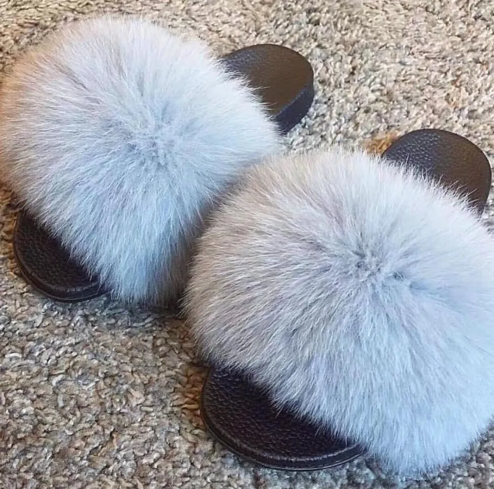 ladies fluffy sliders