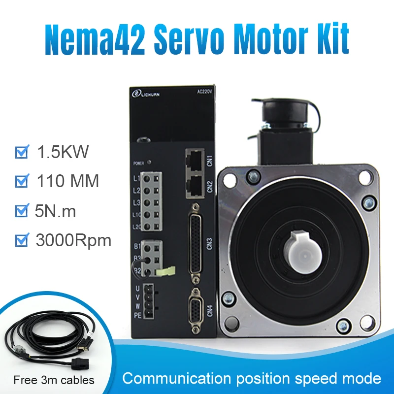 220В AC Серводвигатель и привод для nema42 110 мм рама 1.5кВт 3000 об/мин 5Н. М с кабельным