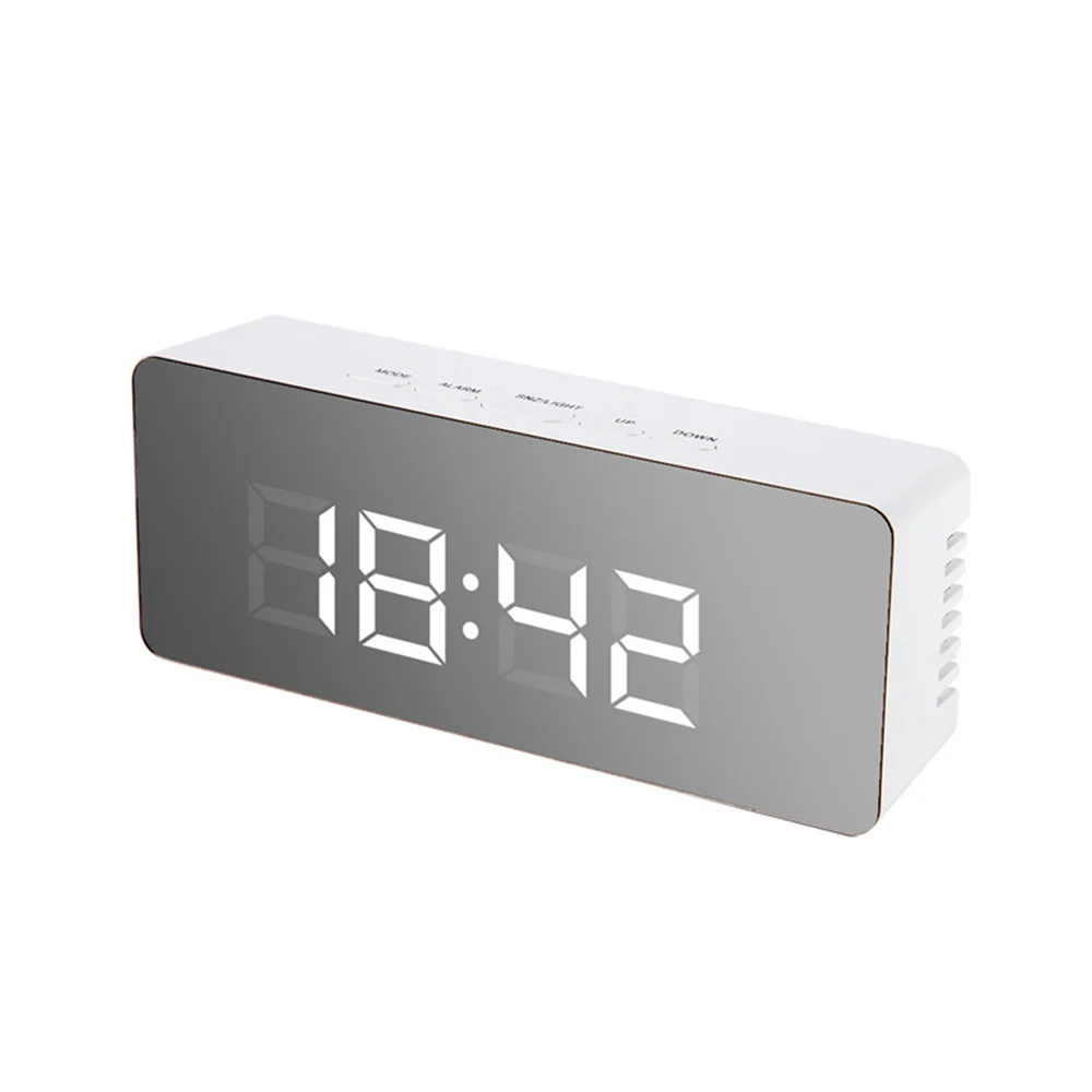 white 14x5.5x3.4cm Зеркальный будильник, светодиодный, цифровой дисплей, электронный, температурный календарь, настольный будильник, зарядка через usb, студенческие настольные часы - Цвет: white 14x5.5x3.4cm