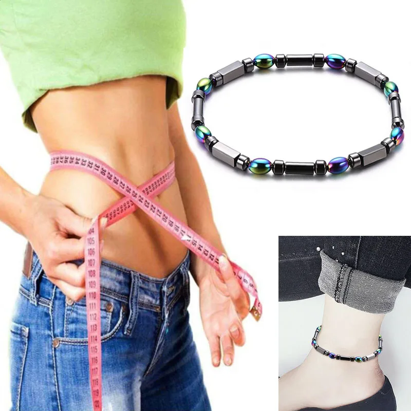 Hematite Stone Weight Loss Anklet Slimming Magnetic Beads Bracelet Health Care Women Fashion Jewelry