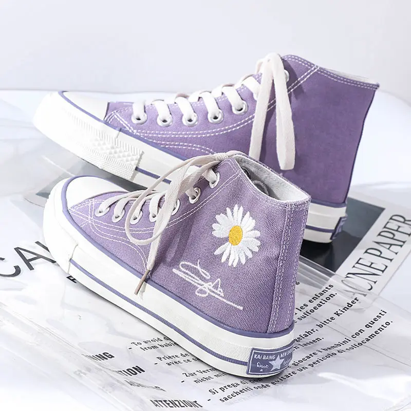 Zapatos de lona de alta calidad para mujer, calzado informal de lona de goma, color morado
