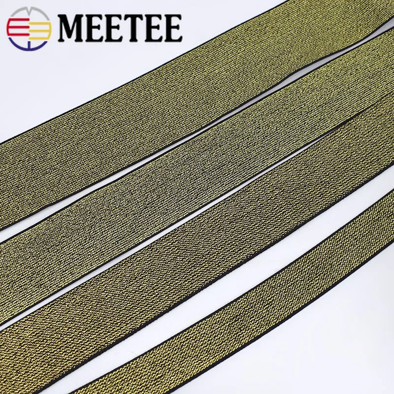 Meetee 5/10 метров 20-50 мм цвета: золотистый, серебристый шелк Эластичная лента полиэстер резиновая тесьма DIY Пояс для юбки пояс швейной фурнитуры