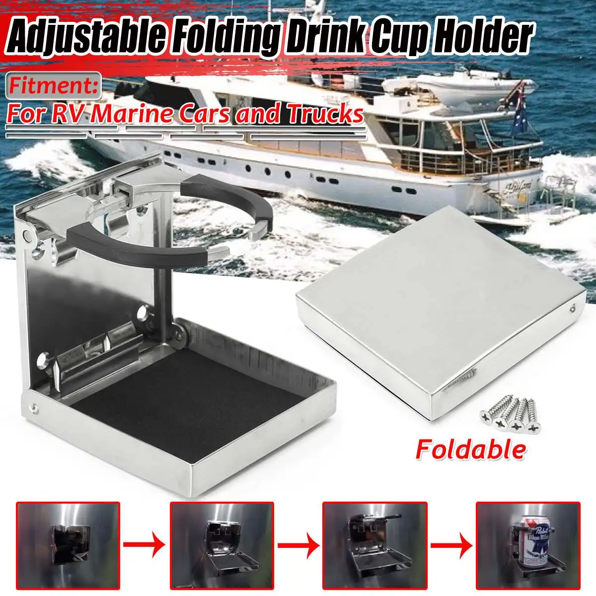 1x Нержавеющая сталь Универсальный Регулируемый складной держатель для напитков держатель для бутылки воды для морской лодки автомобиля Караван яхты