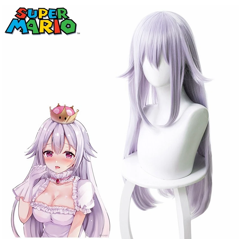 Bowsette Booette принцесса Тереза 3" Длинные прямые серебряный белый парик для косплея+ парик