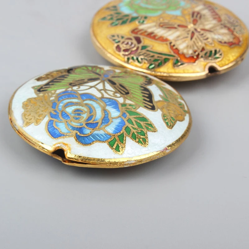 Enamel Color Large Butterfly Peony Round Bead Cloisonne Filigree Copper Accessories DIY Jewelry Making Long Necklace Pendants