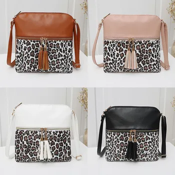 

Women's Leopard-print Tassel Shoulder Bag Retro Wild Bag Personality Pu Leather Zipper Designer Purses 2020 New Сумка На Молнии